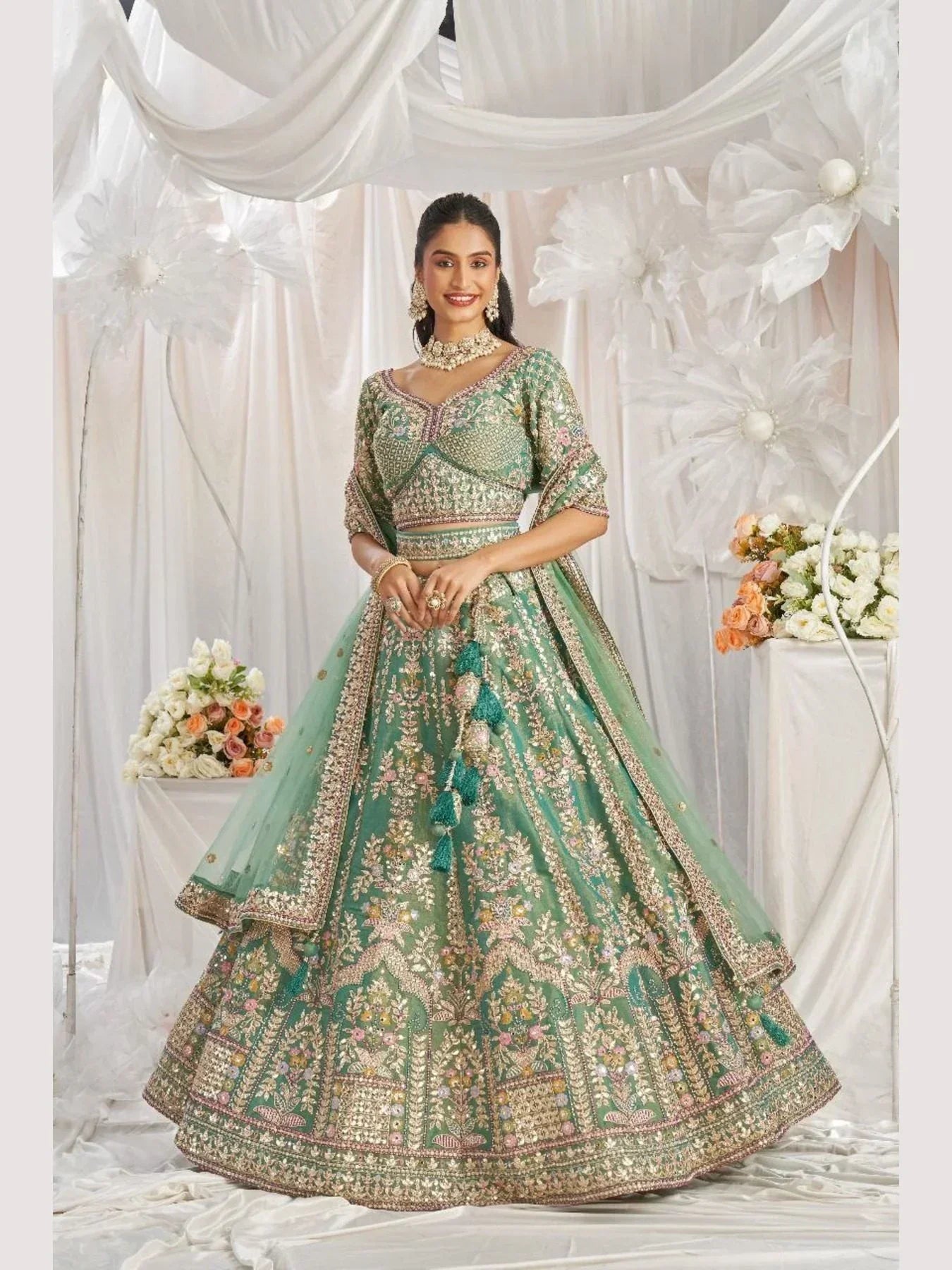 Stuning Outfit Bridal Special Net Lehenga Choli With Embroidered Work