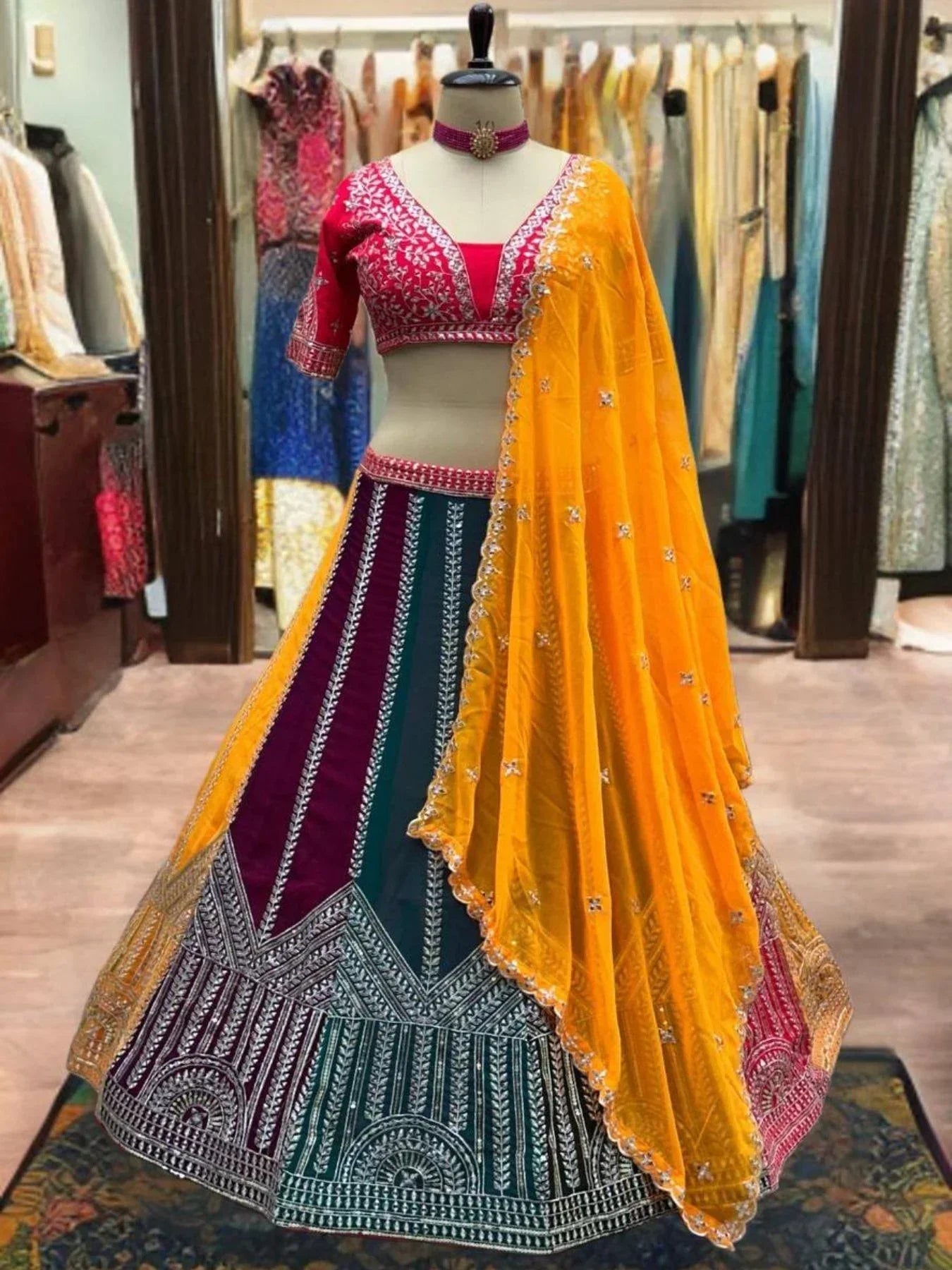 Stunning Choice For Weddings Royal Multicolor Georgette Lehenga Choli Single Available